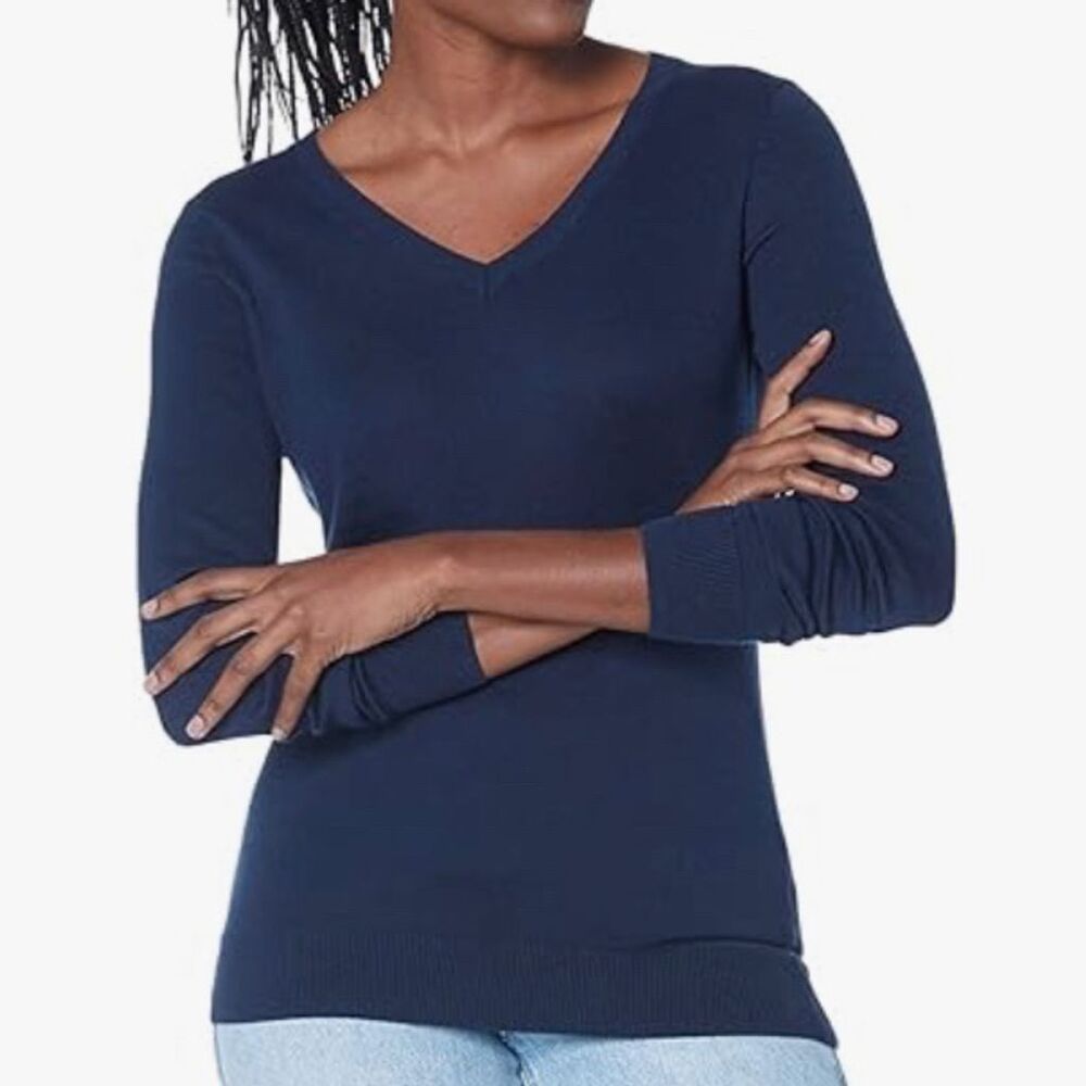 Amazon Essentials Women's V-Neck Pullover Sweater Blue Size L Casual